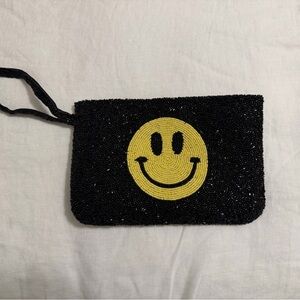 Black Beaded clutch with Yellow Smiley Face